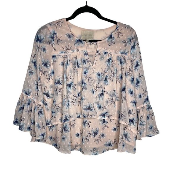 Moon River Tops - Moon River Blouse Size XS Lace Long Bell Sleeves Top Women's Floral Polka Dot